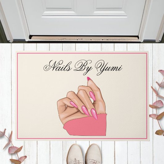ピンクエレガント爪、 ネイル美しいサロンウェルカムプロモーション ドアマット