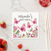 ピンクエレガント牡丹と蝶ガールベビーシャワー スタンダードカクテルナプキン (インサイチュ)