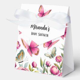 ピンクエレガント牡丹と蝶ガールベビーシャワー フェイバーボックス