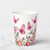 ピンクエレガント牡丹と蝶ガールベビーシャワー 紙コップ (裏面)