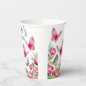 ピンクエレガント牡丹と蝶ガールベビーシャワー 紙コップ (左)