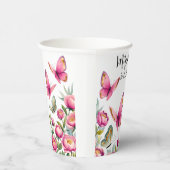 ピンクエレガント牡丹と蝶ガールベビーシャワー 紙コップ (右)