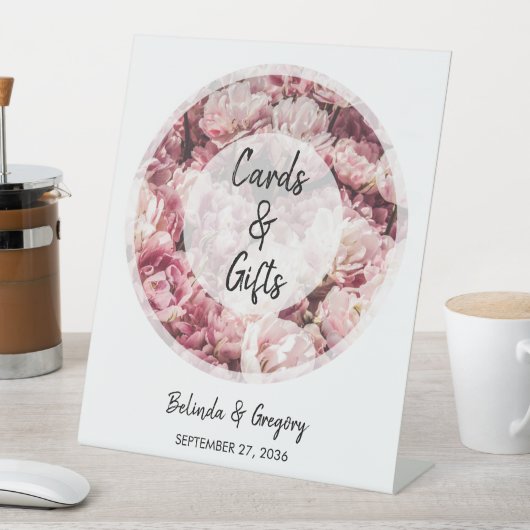 ピンクエレガント牡丹のウェディングカード&ギフト 台座サイン (インサイチュ)