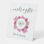 ピンクエレガント牡丹のウェディングカード&ギフト 台座サイン (正面)