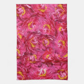 ピンクエレガント牡丹の書スタイリッシュ道モノグラム キッチンタオル (縦)