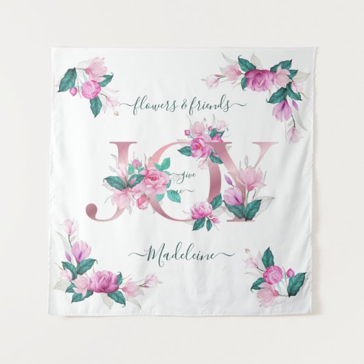 ピンクエレガント牡丹の水彩歓喜の手紙 タペストリー (正面)