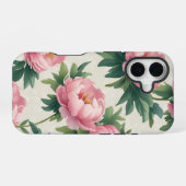 ピンクエレガント牡丹の花のパターン – 永遠 iPhone 16ケース (裏面横)