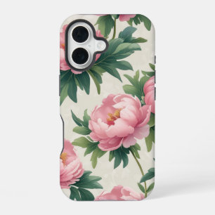 ピンクエレガント牡丹の花のパターン – 永遠 iPhone 16ケース