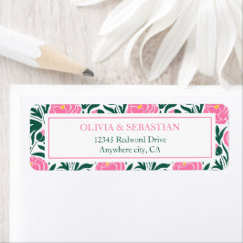 ピンクエレガント牡丹の花結婚の差出人住所 ラベル