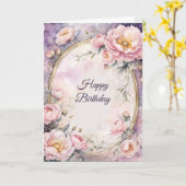 ピンクエレガント牡丹オーバルフレーム誕生日 カード (黄色い花)