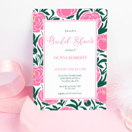 ピンクエレガント牡丹フラワーズブライダルシャワー 招待状