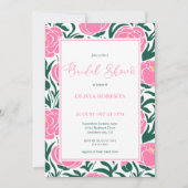 ピンクエレガント牡丹フラワーズブライダルシャワー 招待状 (正面)