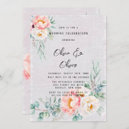 ピンクエレガント牡丹ユーカリ結婚ス 招待状