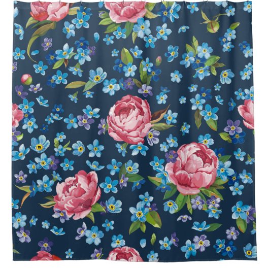 ピンクエレガント牡丹レトロ背景 シャワーカーテン (正面)