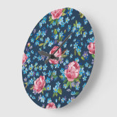 ピンクエレガント牡丹レトロ背景 ラージ壁時計 (傾斜)