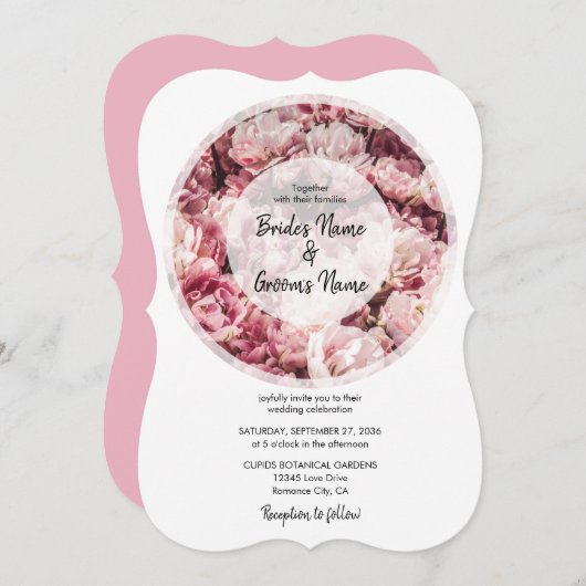 ピンクエレガント牡丹結婚式招待状 招待状 (正面/裏面)