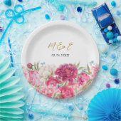 ピンクエレガント牡丹花模様結婚ズ ペーパープレート (パーティー)