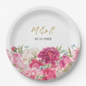 ピンクエレガント牡丹花模様結婚ズ ペーパープレート (正面)
