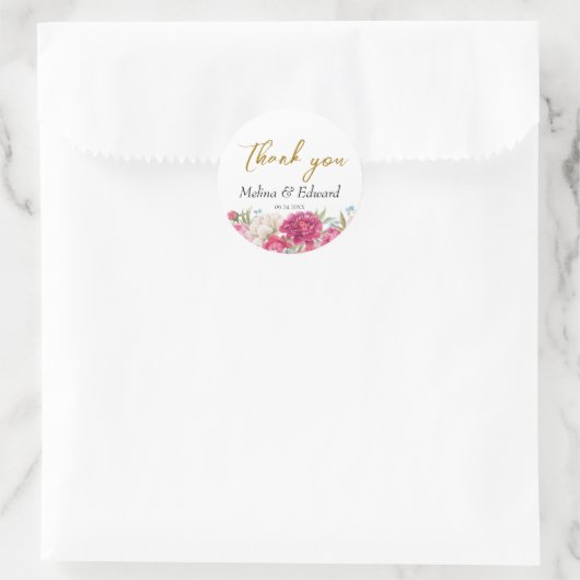 ピンクエレガント牡丹花模様結婚ズ ラウンドシール (バッグ)