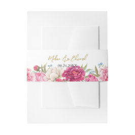 ピンクエレガント牡丹花模様結婚ズ 招待状ベリーバンド