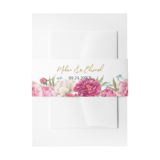 ピンクエレガント牡丹花模様結婚ズ 招待状ベリーバンド (正面例)