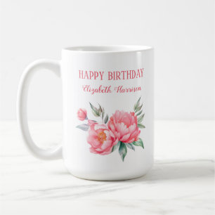 ピンクエレガント牡丹誕生日 コーヒーマグカップ