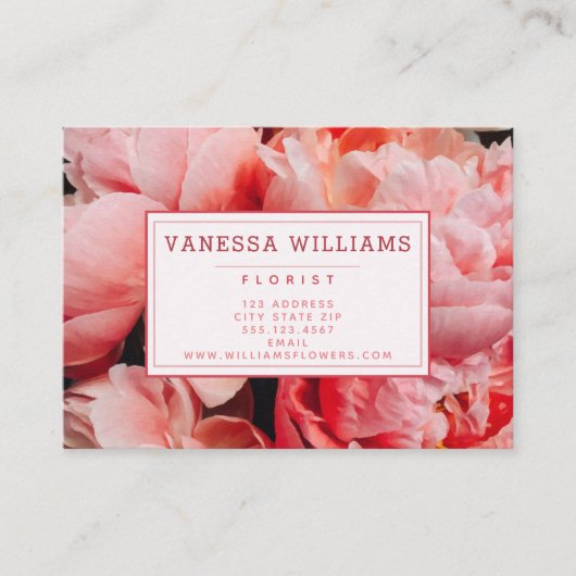 ピンクエレガント牡丹 – パーソナライズされた 名刺 (正面)