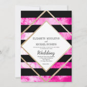 ピンクエレガント白黒と銅金ゴールド結婚ズ 招待状 (正面)