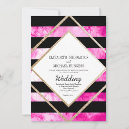 ピンクエレガント白黒と銅金ゴールド結婚ズ 招待状