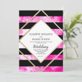 ピンクエレガント白黒と銅金ゴールド結婚ズ 招待状 (スタンド正面)