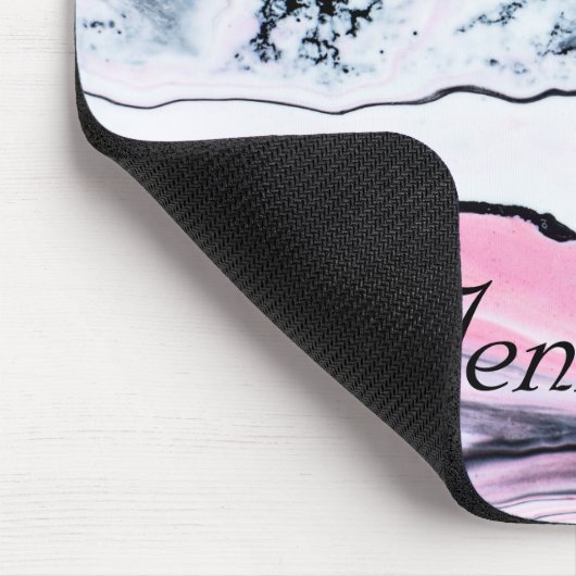 ピンクエレガント白黒フェイク大理石パーソナライズされた マウスパッド (コーナー)