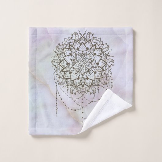 ピンクエレガント石英曼荼羅大理石 バスタオルセット (ウォッシュタオル)