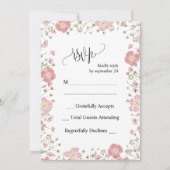 ピンクエレガント秋フローラ結婚式RSVPカード 招待状 (正面)