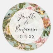 ピンクエレガント素朴のフローラカントリーヴィンテージウェディング ラウンドシール (正面)