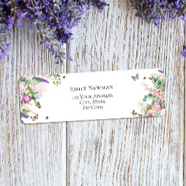 ピンクエレガント紫の花と蝶 ラベル