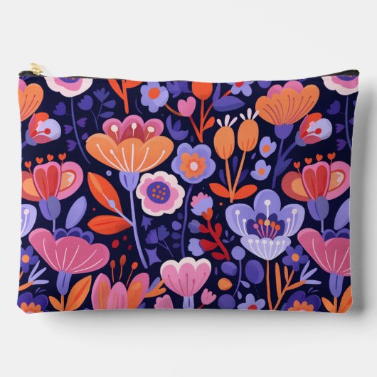 ピンクエレガント紫フォーク花柄 アクセサリーポーチ (正面)