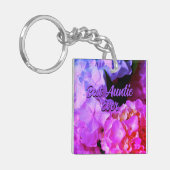 ピンクエレガント紫マゼンタの花花模様おばさん キーホルダー (正面左)