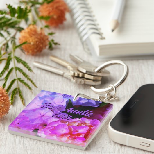 ピンクエレガント紫マゼンタの花花模様おばさん キーホルダー (正面右)