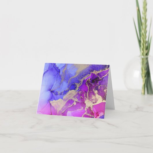 ピンクエレガント紫色の宝石を調色したインク洗浄 サンキューカード (正面)