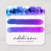 ピンクエレガント紫色の水彩画の署名 スクエア名刺 (正面)