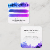 ピンクエレガント紫色の水彩画の署名 スクエア名刺 (正面/裏面)