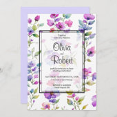 ピンクエレガント紫色の水色の野結婚花 招待状 (正面/裏面)