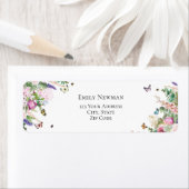 ピンクエレガント紫色の花と蝶のラベル ラベル (インサイチュ)