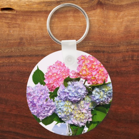 ピンクエレガント紫色の青いフローラアジサイの花束 キーホルダー (正面)