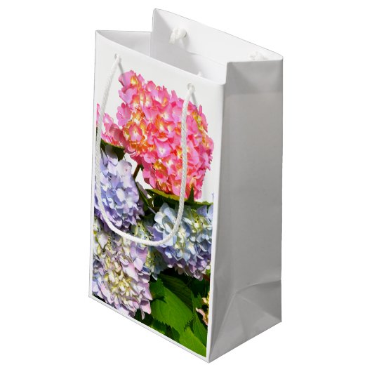 ピンクエレガント紫色の青いフローラアジサイの花束 スモールペーパーバッグ (裏面アングル)