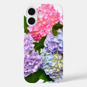 ピンクエレガント紫色の青いフローラアジサイの花束 iPhone 16ケース