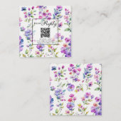 ピンクエレガント紫色ワイルドフラワーQRコードRSVP エンクロージャーカード (正面/裏面)