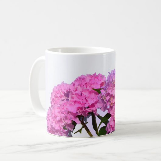 ピンクエレガント紫花模様アジサイ コーヒーマグカップ (正面左)