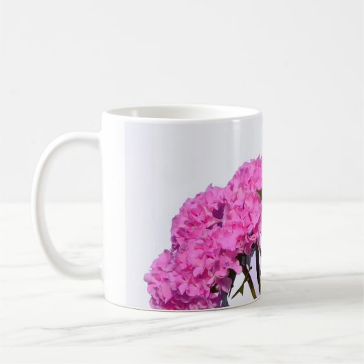 ピンクエレガント紫花模様アジサイ コーヒーマグカップ (左)