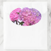 ピンクエレガント紫花模様アジサイ 楕円形シール (バッグ)